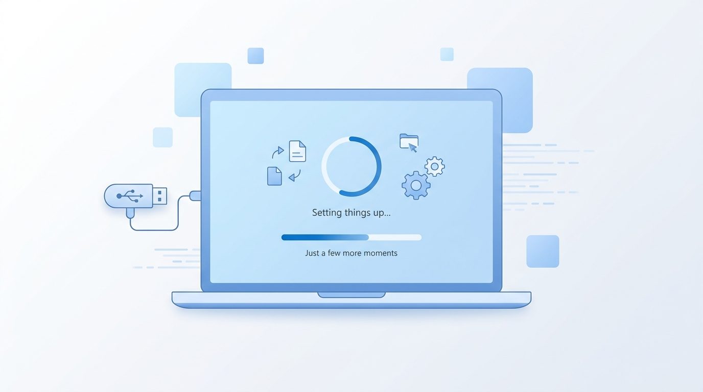 Windows 11 telepítése lépésről lépésre – USB-s telepítőeszköz és telepítési képernyő illusztráció