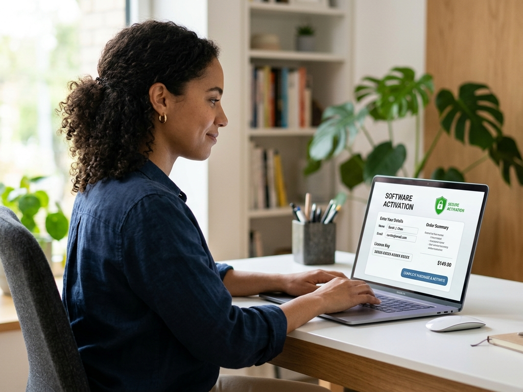 Windows termékkulcs biztonságos online vásárlása laptopon, aktiválási felülettel
