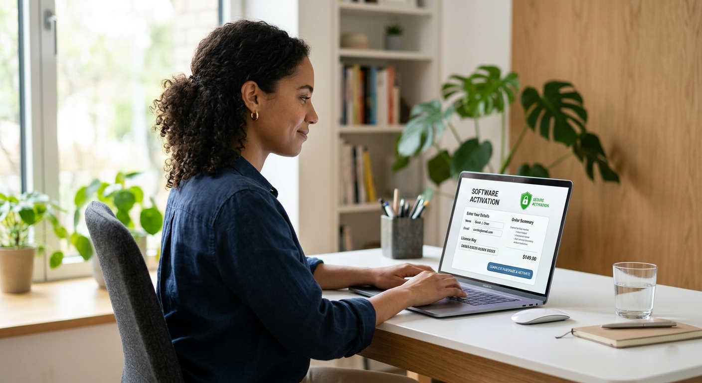 Windows termékkulcs biztonságos online vásárlása laptopon, aktiválási felülettel