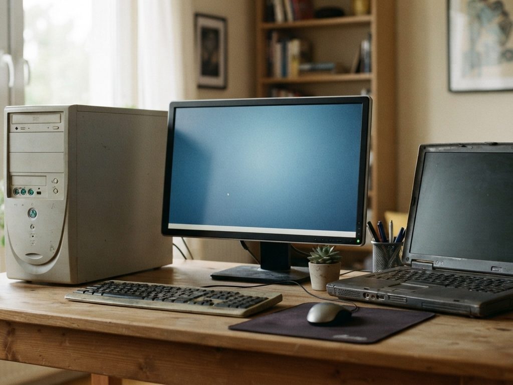 Régi asztali számítógép és laptop íróasztalon – Windows 10 vs Windows 11 összehasonlítás régi gépen